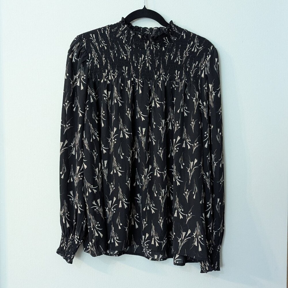 Fun2Fun Women's Black Floral Print Long Sleeve Blouse. Size Large.